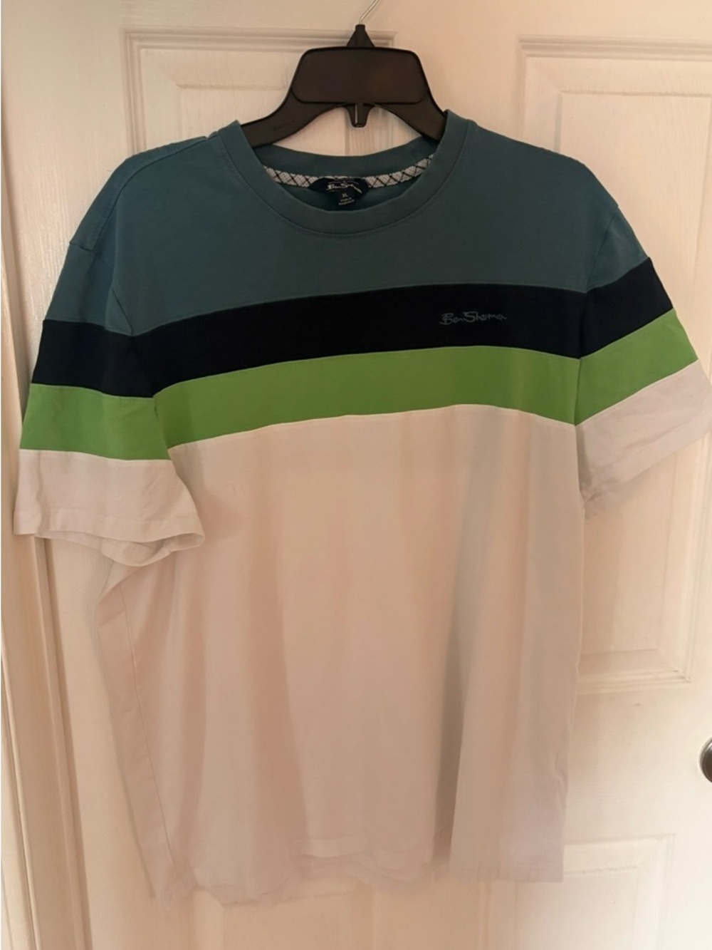 Ben Sherman Teal Navy Lime White Striped Short Sleeve Tee